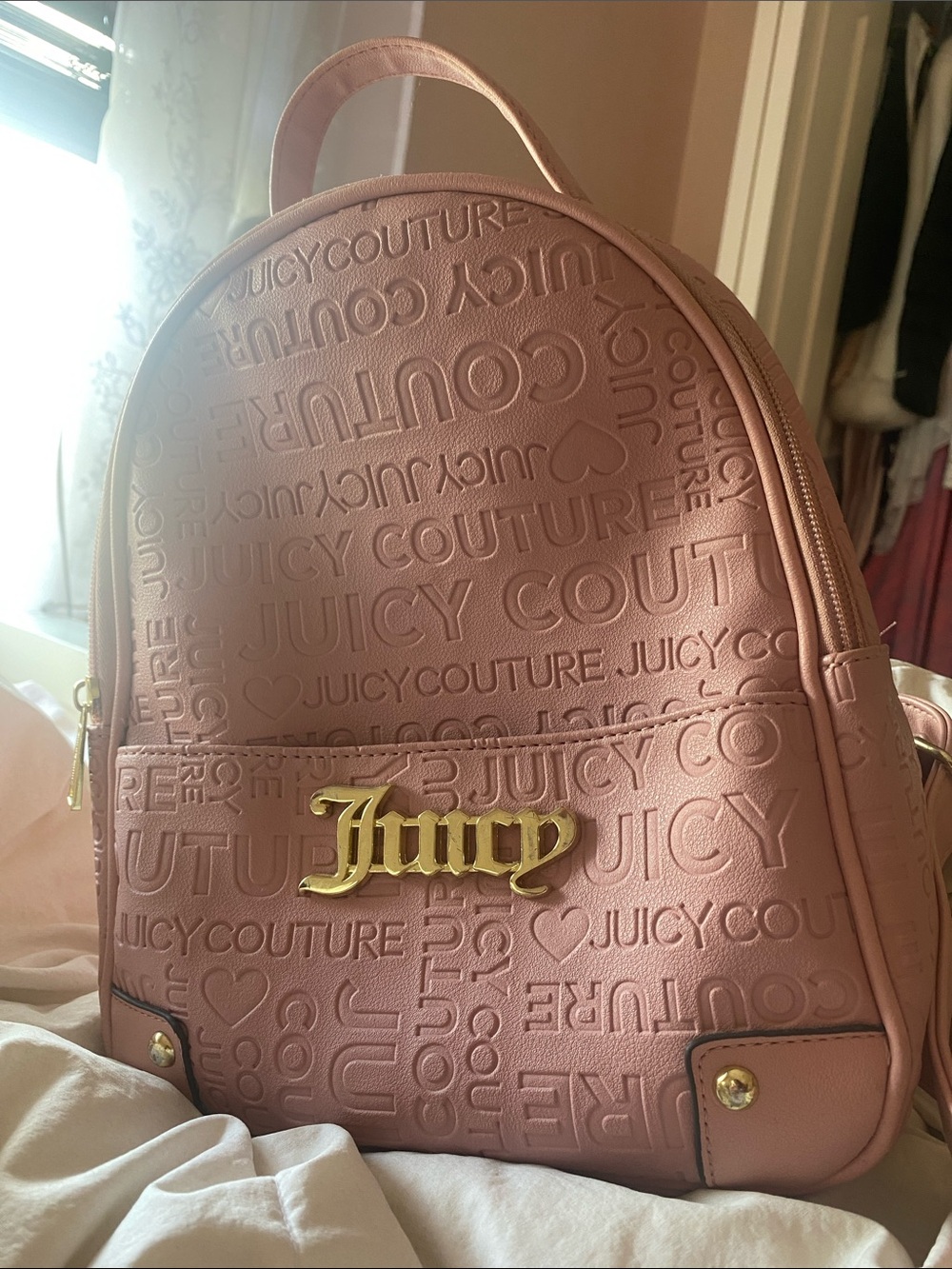 Juicy Couture Dusty Rose Embossed Mini Backpack with Gold Logo